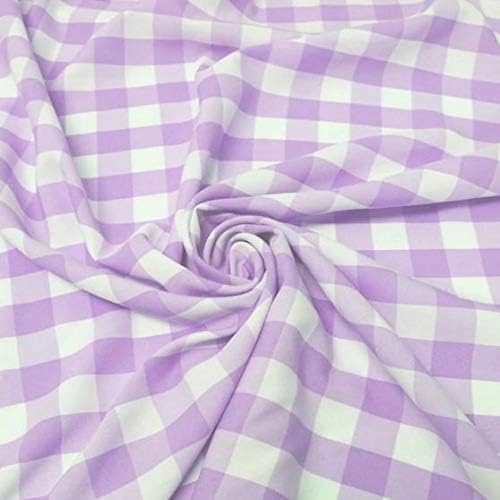 60" Wide Checkered Gingham Buffalo Check Polyester Poplin Fabric - Purple & White - 10 Yards