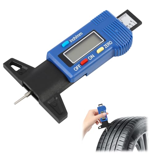 Digital Tyre Tread Depth Gauge, 0-25.4mm 1 Inch Tread Depth Gauge, LCD Display Tyre Checker Tool with Stainless Steel Probe and Zero Reset Function Portable Lightweight for Cars Vans Trucks Brake Pad
