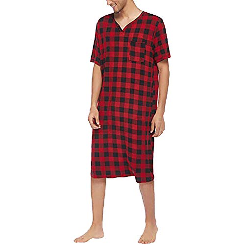 Beshion Men S Nightshirt Nightwear Comfy Bigandtall V Neck Short Sleeve Soft Loose Pajama Sleep Shirt Dress Shirt Red 3X #TOP2