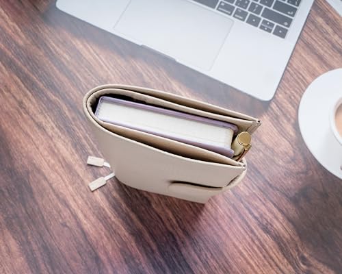 Image of Genuine Leather Planner Cover for Hobonichi Weeks /Weeks Mega with Pen Loop, Card Slots, Back Pocket, and Bookmarks (Cream)