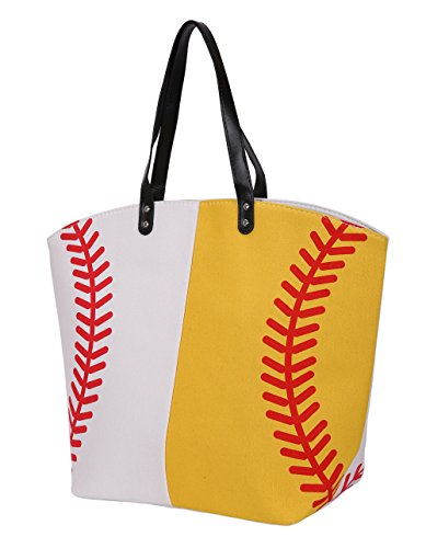 E-FirstFeeling Large Baseball Softball Tote Bag Sports Prints Utility Tote Handbag Travel Bag (Half baseball&softball)