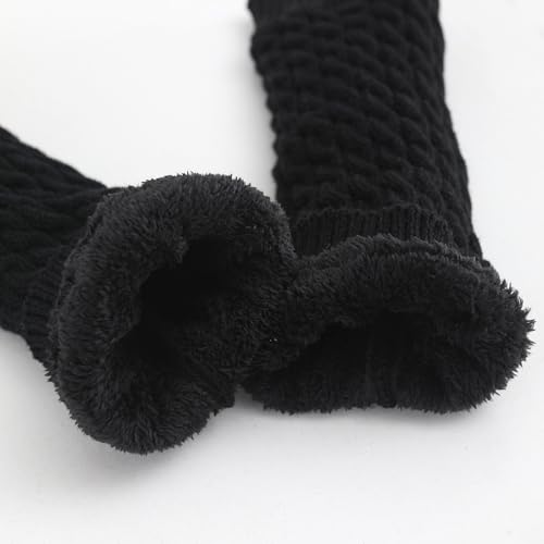 Black Fleece Lined Leg Warmers - Winter Cable Knit Long Leg Warmers for Girls Boot Socks Boot Cuffs3