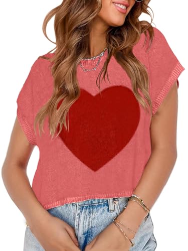 WIFFGO Womens Heart Sweater Tops Valentine Outfits 2026 Summer Cap Sleeve Vest Loose Cute Trendy Vacation Shirts