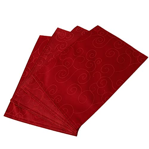 Ecosol Designs Microfiber Damask Table Placemats (12"X17.5", Red Swirls) 4-Pack #TOP4