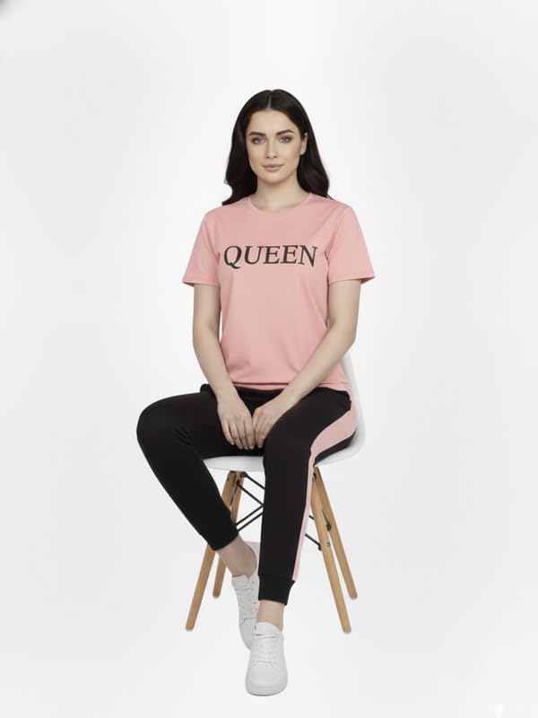 Image of DTR FASHION Women's Polyester Blend Queen Letter Print Tracksuit | Co-ord Set For Women| Active Wear Suit Set For Women