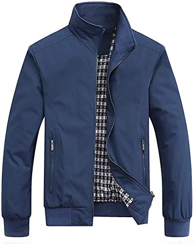 PERDONTOO Men's Slim Fit Lightweight Softshell Flight Bomber Jacket Coat (Large, Blue)