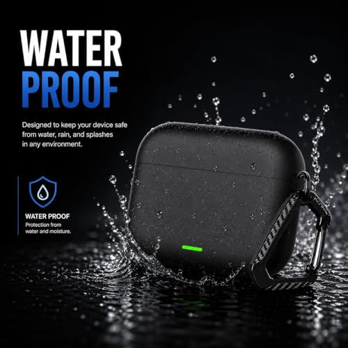 Image of Anvique Silicone Case Cover for Realme Buds T500 Pro, Shockproof Protective Earbuds Cover with Keychain Hook, Anti-Scratch Soft Silicone Skin, Full Body Protection Case (Black T)