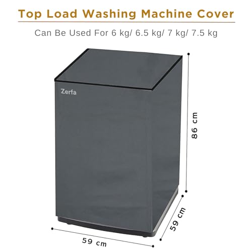 Image of Zerfa Waterproof, Dust-Proof, Sun-Proof Top Load Fully Automatic Washing Machine Cover Fit and Suitable for All Brands Universal Cover - Grey (Dimensions: 59 x 59 x 86 cm)