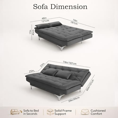 Image of Krancy 3-Seater Sofa Cum Bed for Living Room, Office & Home | Premium Fabric Sleeper Sofa Set with 1 Year Warranty | Comfortable Sofa for Guests, Lounge & Small Spaces (Pink)