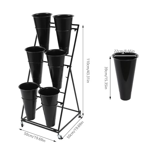 Chariot à Fleurs à 3 Niveaux avec 9 seaux noirs et structure mobile robuste
