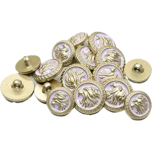 Image of Abs Golden 3D Lion Head Shank Button Embedded Enameled Lucite Round Abs Button for Blazer Suits Coat Bandhgala DIY Art & Crafts (Pack of 12 (Small + Big), Pink Lucite)