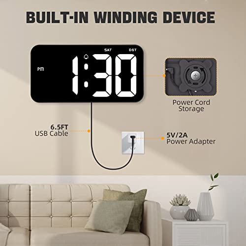 Nesifee Digital Wall Clock, 11 Inch Large Display Clocks With Usb Charge(Adapter Included), Dst, 12/24H, Auto-Dimming, Led Wall Clock & Desk Clock For Office Living Room Bedroom Decor - Black #TOP4