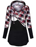 Nursing Shirt, Quinee Latched Mama Long Sleeve Button V Neck Fall Clothes for Women Maternity Sweater Plus Size Pregnancy Tops Breastfeeding Hoodie Casual Pullover Black Red Plaid M