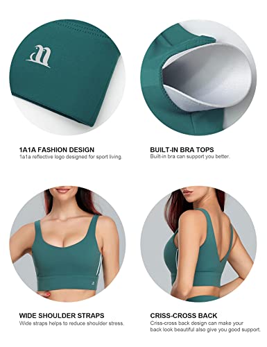 1A1A V Back Sports Bras For Women Wirefree Padded Yoga Workout Bra With Removable Pads Green Medium thumb #5