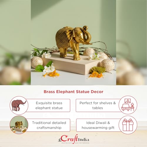 Image of eCraftIndia Brass Elephant Statue Decorative Showpiece for Home Decor Office Table | Gift for Diwali Housewarming Birthday