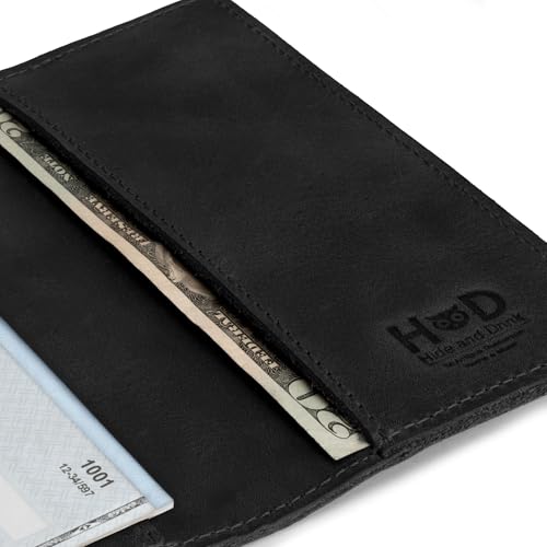 Image of Hide & Drink, Checkbook Cover, Minimalist Organizer for Personal or Business Finances, Bill Holder, Full Grain Leather, Handmade, Charcoal Black