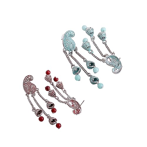 Image of Yellow Chimes Earrings for Women and Girls Traditional Silver Oxidised Jhumka German Silver Earring Set Dome Shaped Dangler Jhumki Earrings Combo | Birthday Gift For Girls and Women