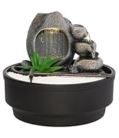 Dehner Zimmerbrunnen Korali, Indoor-Brunnen, mit LED-Beleuchtung, ca 21 cm Höhe, ca. 21 cm Durchmesser, Polyresin, grau