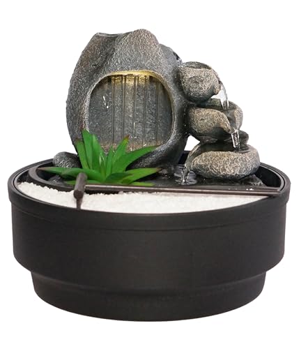 Dehner Zimmerbrunnen Korali, Indoor-Brunnen, mit LED-Beleuchtung, ca 21 cm Höhe, ca. 21 cm Durchmesser, Polyresin, grau