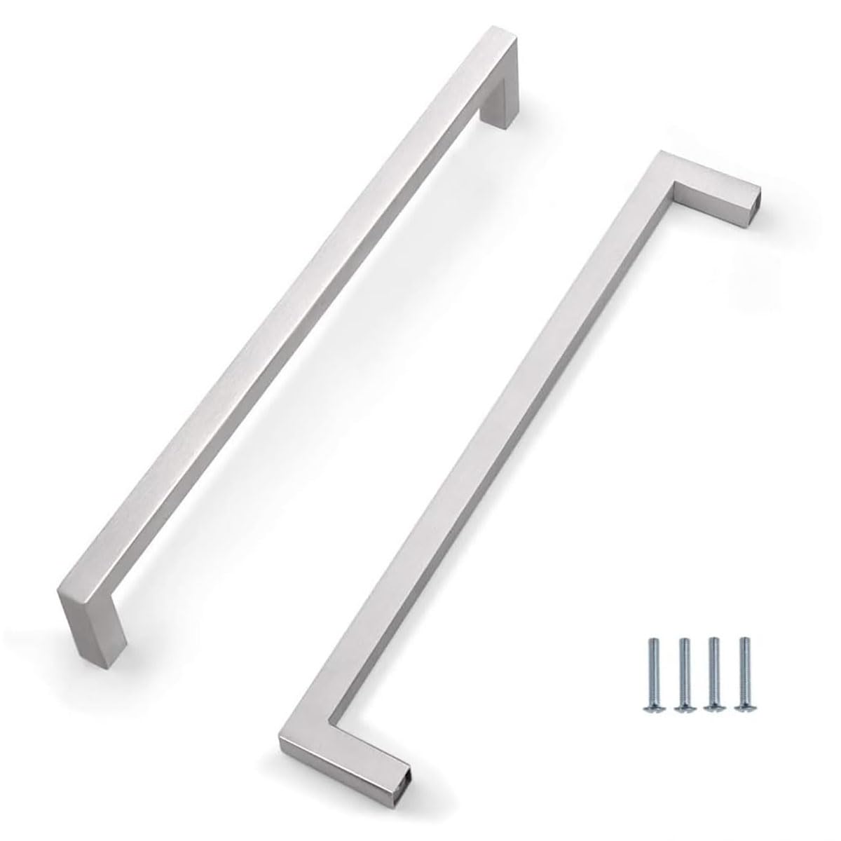 Poignées carrées en inox 288 mm couleur argent brossé pour placard de cuisine x2