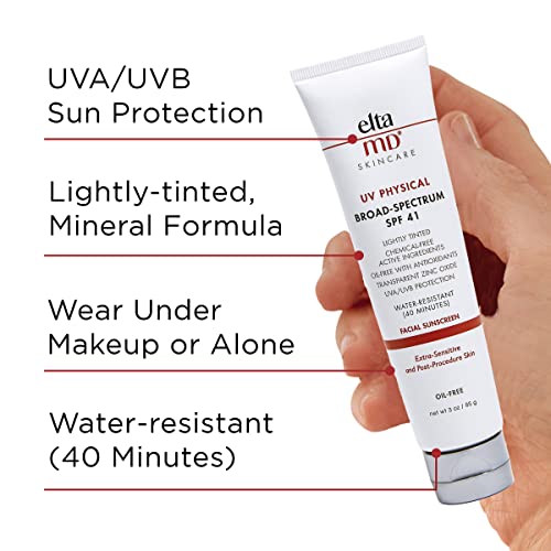 Eltamd Uv Physical Spf 41 Tinted Mineral Sunscreen, Chemical-Free Actives Physical Sunscreen For Face, Protects Sensitive Skin And Post-Procedure Skin, Non-Greasy, Broad Spectrum Formula, 3.0 Oz Tube #TOP1