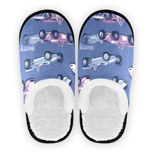Boccsty Retro Blue White Race Car Spa Slippers Truck House Shoes Memory Foam Indoor Outdoor Home L for Men Woman