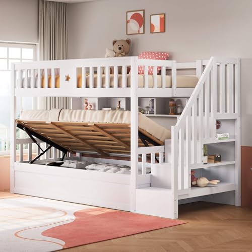 YCYDHDM Litera 90 x 200 cm con escalera de almacenamiento, cama alta con somier y compartimentos de almacenamiento, cama hidráulica con cajón, diseño de valla de seguridad, cama para niños y