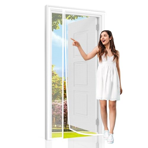 Cortinas Antimoscas 165×200cm Blanco Mosquitera Puertas Malla de Pantalla De Insectos Ventilación De Verano para BalcóN Cocina