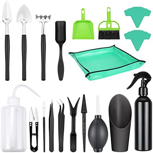 Hysagtek Succulent Gardening Tools Set, 13 Pieces Mini Plant Tools + 1 Folding Mat and 10 Plant Labels, Garden Tools Set