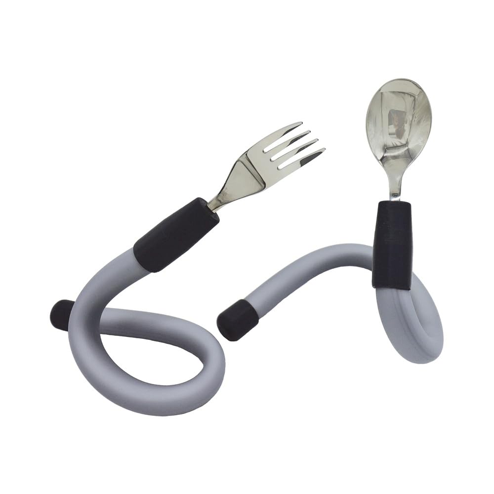 ORNAMIN Biegsames Kinderbesteck-Set | Ergonomische Esshilfe für Kinder mit Handicap | Flexibler Griff | Spezialbesteck für Pflege & Inklusion | Edelstahl & Silikon | Made in Germany