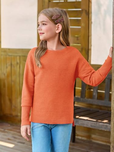 Image of Haloumoning Girls Fall Sweater Kids Ribbed Knit Split Pullover Tops 5-14Y