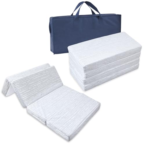 Cubrecolchón plegable para cuna, cubrecolchón portátil para cama infantil con bolsa de almacenamiento de viaje, almohadilla de colchón de espuma impermeable con funda extraíble