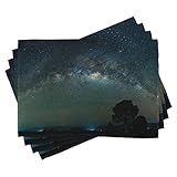 ABAKUHAUS Himmel Platzmatten, Milchstraße Fotografie Universum von Sabah Borneo Ost-Malaysia Südostasien, Tiscjdeco aus Farbfesten Stoff für das Esszimmer und Küch, Hellgrün Schwarz