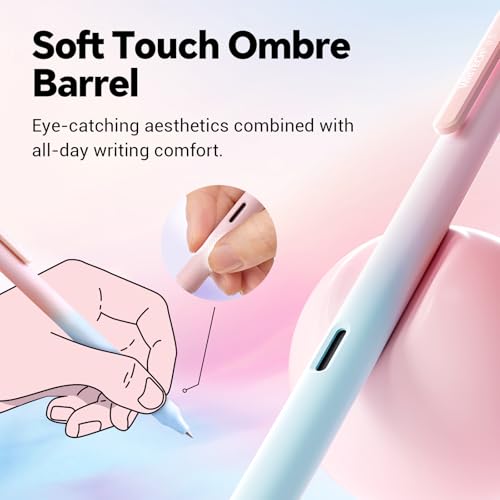 Image of Writech Retractable Gel Ink Pens: 8ct Black Ink 0.5mm Fine Point Tip Pen Comfort Grip Smooth Writing with Aesthetic Gradient Color Barrel for Journaling Note Taking Sketching No Bleed & Smear