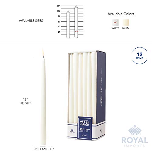 Royal Imports Unscented Taper Candles, Elegant Premium Quality, Dripless & Smokeless, Hand-Dipped Dinner Candles For Wedding, Holiday, Home Decor - 9 Hour Burn Time - Set Of 36 (12 Inch, White) #TOP5