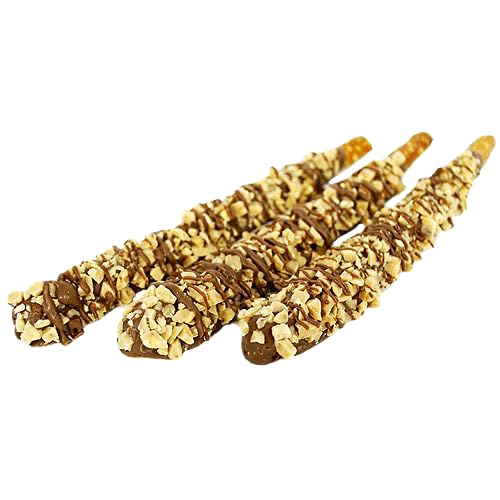 All City Candy Milk Chocolate Hand Dipped Pretzel Rods coated with Toffee Crunch bits, Individually Wrapped, 10 Count, Gift Canister, Ice Pack included if needed. Great for corporate gifting, events and candy displays.