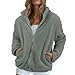 FlekmanArt Womens Fuzzy Fleece Jacket 2025 Fall Winter Casual Long Sleeve Full Zip Sherpa Soft Warm Sweatshirt Coats Outwear Light Gray