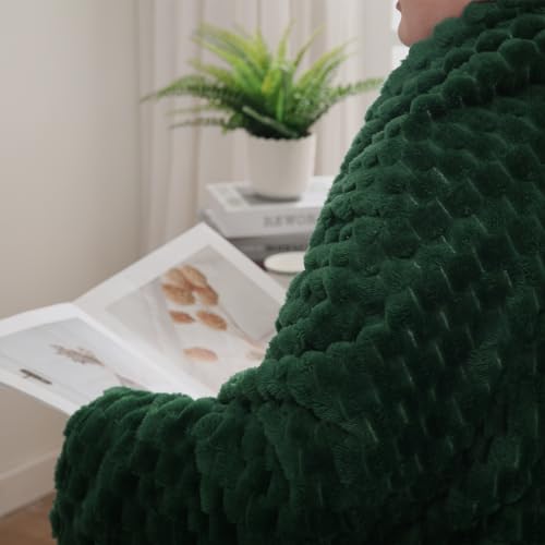 Dark Hunter Green Throw Blanket 50"×60" inches 3D Jacquard Flannel Fleece - Image 6