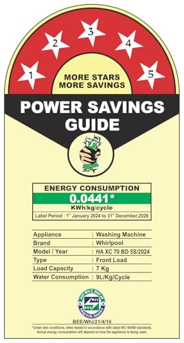 Image of Whirlpool 7 Kg 5 Star Inverter Front Load Fully Automatic Washing Machine with In-Built Heater (XS7010BWW52E, Crystal White, 100+ Tough Stains, Steam Technology, 6th Sense Soft Move, 2024 Model)