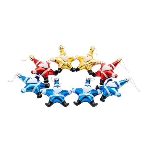 Image of Crackles Santa Face Star Hanging Ornaments (Set of 4) | Multicolor Christmas Tree Decorations | Festive Xmas Hanging Decor for Home, Office & Party, Party Favors