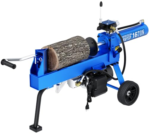 gasxcel 16-Ton Electric Log Splitters for Firewood 21' x 16', Low Noise 17.5Amp Wooden Firewood Splitter W/1600W Brushless Induction Motorm Hydraulic Pump, Electric Wood Splitter for Forestry