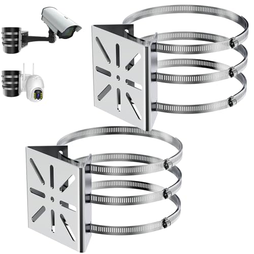Universal Wall Mounting Bracket with 6 Loops,Stainless Steel Pole Mount Adapter Brackets for CCTV Security Camera Ptz Dome,Camera Pole Mount Bracket for Pole Post(2 Pack)