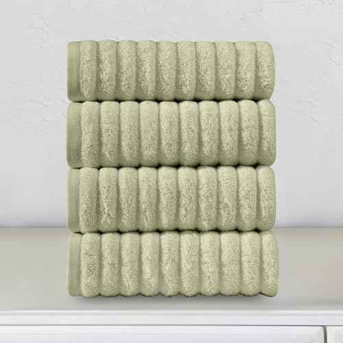 Image of Elegant Comfort Luxury 100% Turkish Cotton Corduroy Ribbed 4 Pack Hand Towel Set 16 x 28 Inch - Absorbent, Super Soft, Quick Dry, Premium Towels for Bathroom, Gym, Spa and Hotel Use, Mint Green