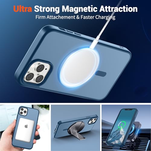 Image of SUPFINE Magnetic for iPhone 11 Pro Max Case Deep Blue | (Compatible with MagSafe)(Military Grade Drop Protection)Shockproof Translucent Matte Phone Cover