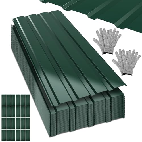 Peviasot Profilblech, 24 pièces de tôle trapézoïdale, tôle de plaques de toiture galvanisées, plaques de toiture en tôle ondulée 129 cm x 46 cm = 14...