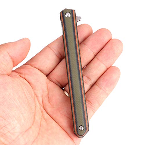 Samior G1035 Small Slim Folding Pocket Flipper Knife, 3.5 Inch D2 Drop Point Blade, Green G10 Handle With Liner Lock Pocket Clip, Gentleman's Edc Pen Knives 1.3Oz #TOP1