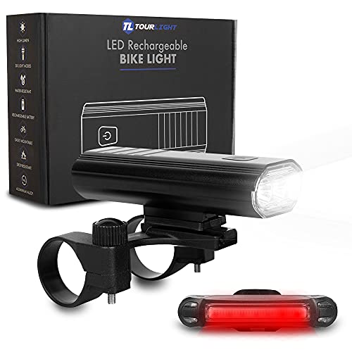 TourLight 2021 Bike Light - USB Rechargeable - 1500 Lumen LEDs - Waterproof Aluminum Alloy Shell - Durable and Sleek Design - Fast Charging - Up to 15 Hours of Runtime - Two Easy to Install Mounts