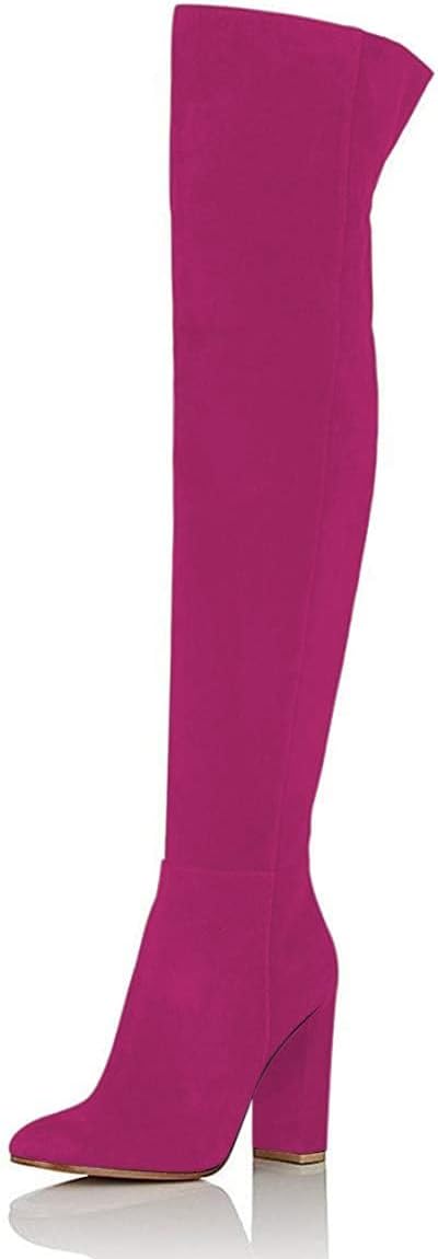 FSJ Women Over The Knee Chunky High Heels Stretch Thigh High Zipper Long Boot Winter Warm Shoes 4-15 US