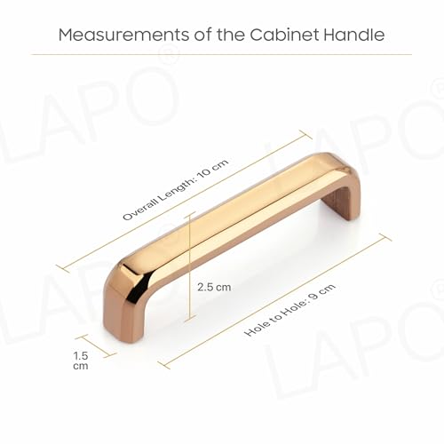 Image of LAPO 4 Inch Drawer Handles for Kitchen, Elegant Pull Handles for Window Drawer, Wardrobe, Almirah & Pooja Mandir,DIY Friendly Mounting (96mm, Rosegold Finish, Pack of 2)