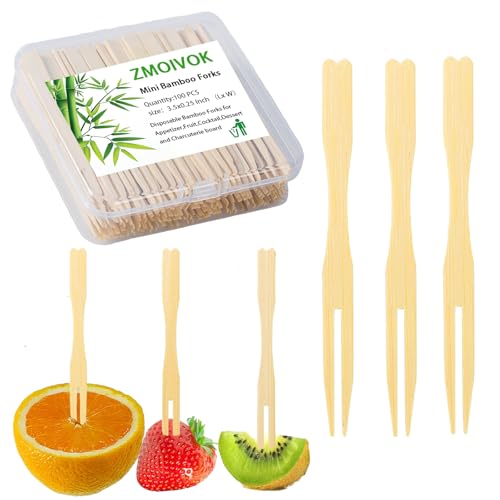 100pcs Bamboo Forks Appetizer Forks 3.5 Inch Mini Forks